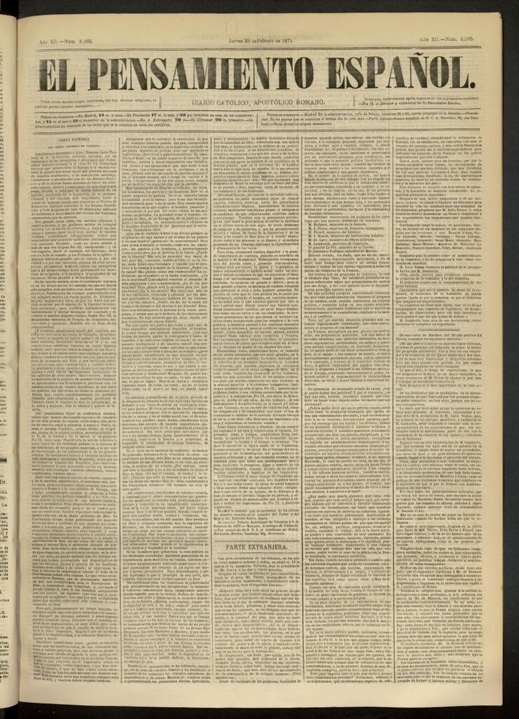 Miniatura de El Pensamiento Español del 23 de febrero de 1871, nº 3385