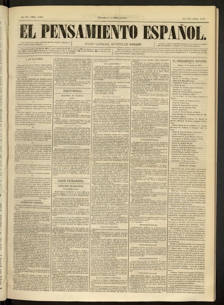 Miniatura de El Pensamiento Español del 1 de marzo de 1871, nº 3390