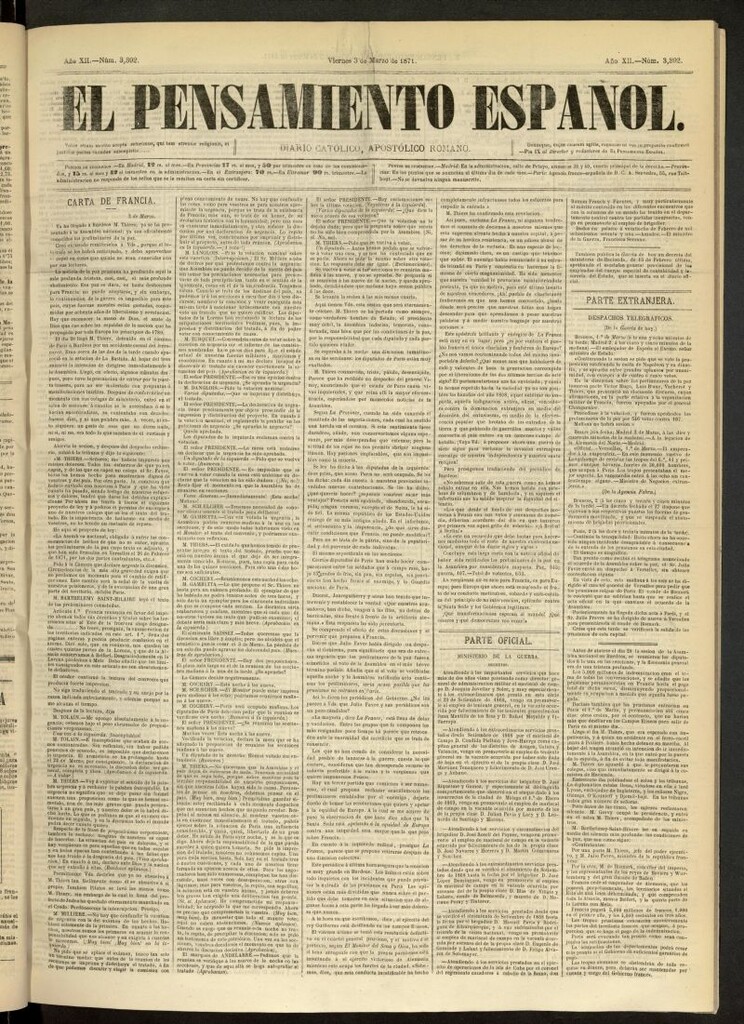 Miniatura de El Pensamiento Español del 3 de marzo de 1871, nº 3392