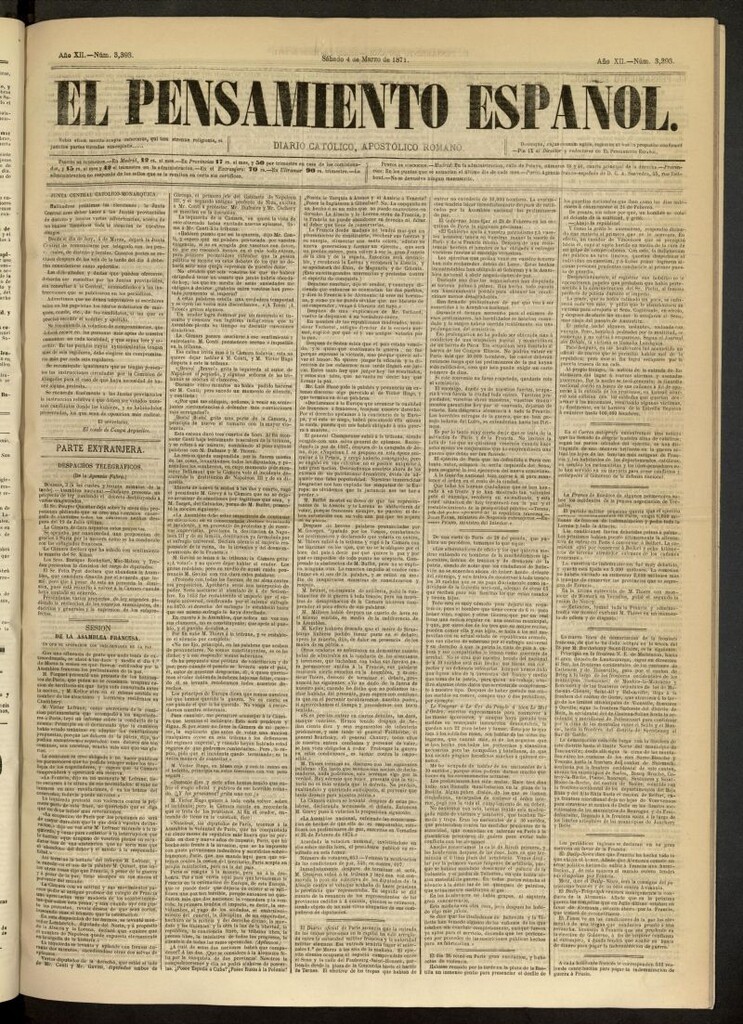 Miniatura de El Pensamiento Español del 4 de marzo de 1871, nº 3393