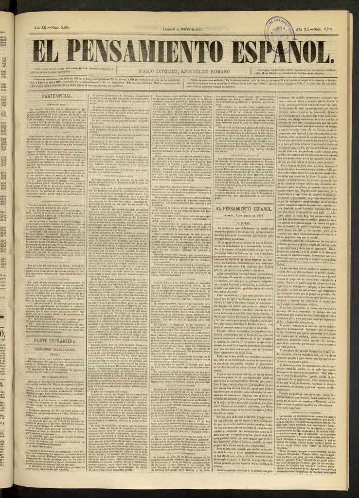 Miniatura de El Pensamiento Español del 6 de marzo de 1871, nº 3394