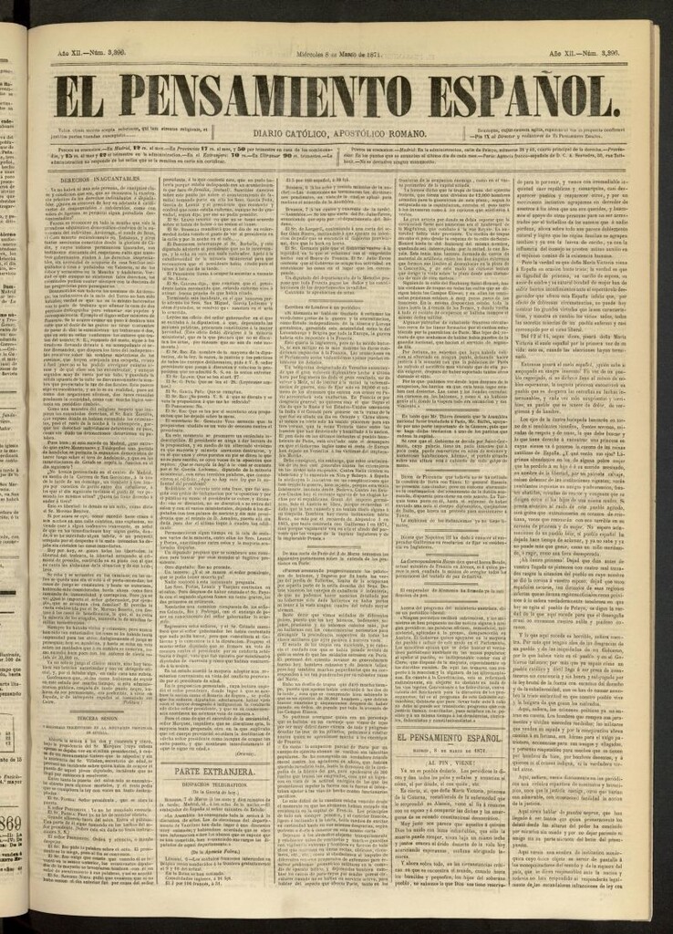 Miniatura de El Pensamiento Español del 8 de marzo de 1871, nº 3396