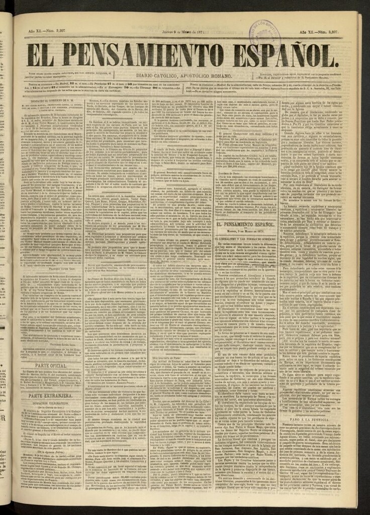 Miniatura de El Pensamiento Español del 9 de marzo de 1871, nº 3397