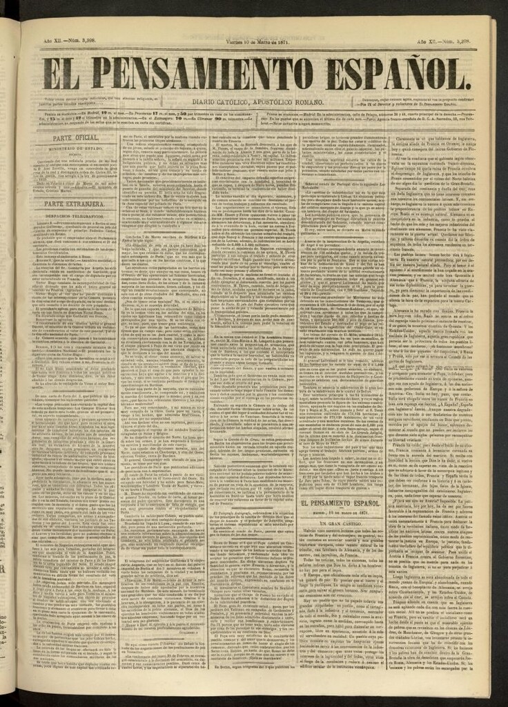 Miniatura de El Pensamiento Español del 10 de marzo de 1871, nº 3398