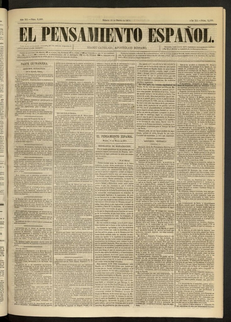 Miniatura de El Pensamiento Español del 11 de marzo de 1871, nº 3399