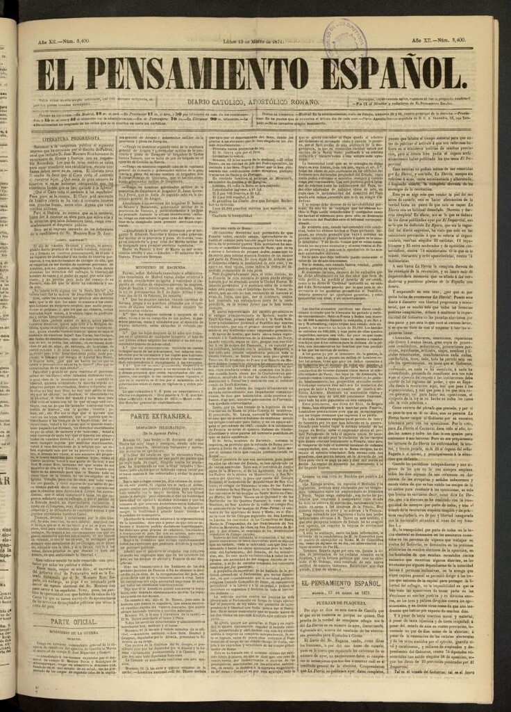 Miniatura de El Pensamiento Español del 13 de marzo de 1871, nº 3400