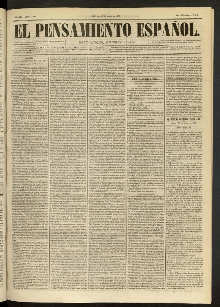 Miniatura de El Pensamiento Español del 15 de marzo de 1871, nº 3402