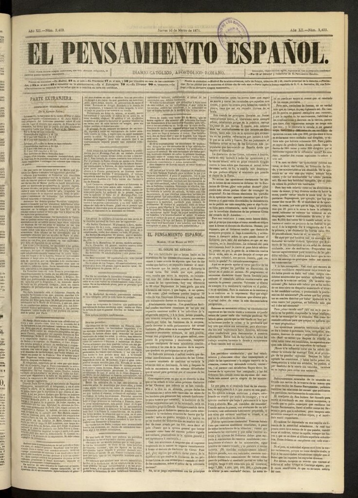 Miniatura de El Pensamiento Español del 16 de marzo de 1871, nº 3403