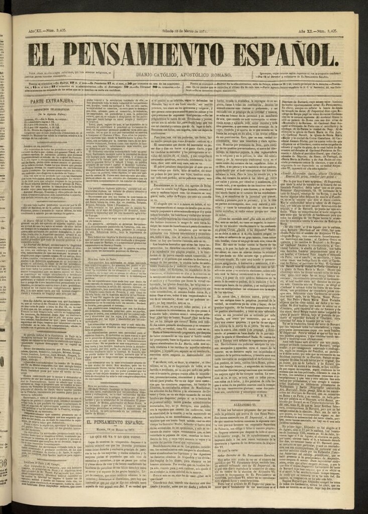 Miniatura de El Pensamiento Español del 18 de marzo de 1871, nº 3405