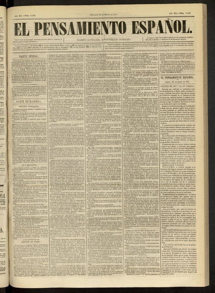 Miniatura de El Pensamiento Español del 22 de marzo de 1871, nº 3408