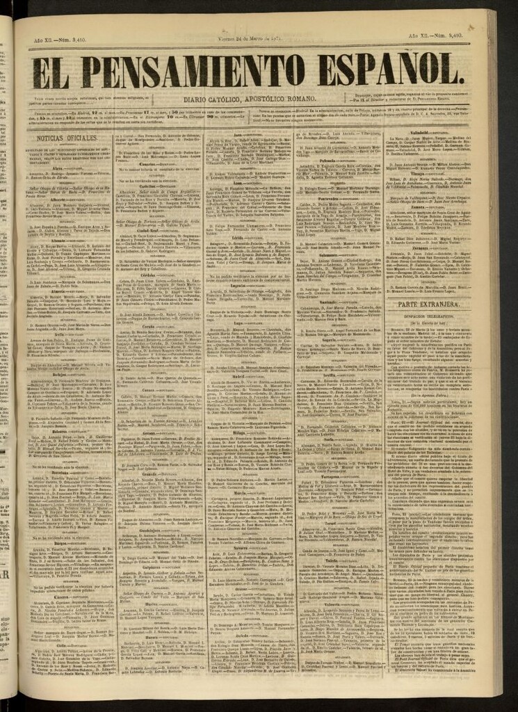 Miniatura de El Pensamiento Español del 24 de marzo de 1871, nº 3410