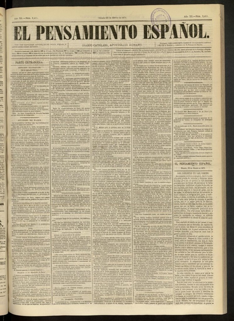 Miniatura de El Pensamiento Español del 25 de marzo de 1871, nº 3411