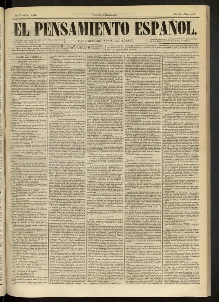 Miniatura de El Pensamiento Español del 27 de marzo de 1871, nº 3412