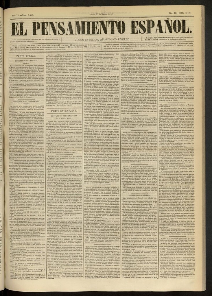 Miniatura de El Pensamiento Español del 30 de marzo de 1871, nº 3415