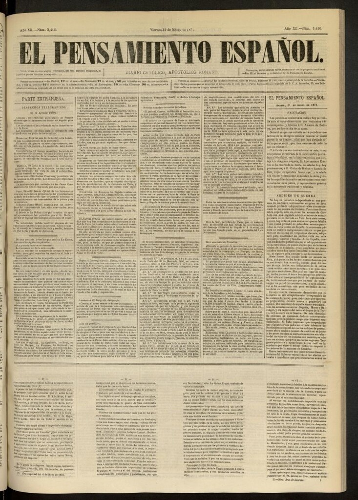 Miniatura de El Pensamiento Español del 31 de marzo de 1871, nº 3416