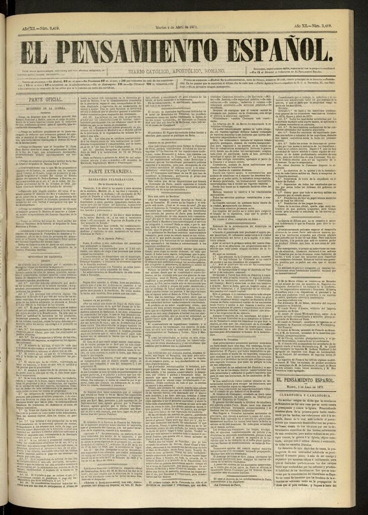 Miniatura de El Pensamiento Español del 4 de abril de 1871, nº 3419