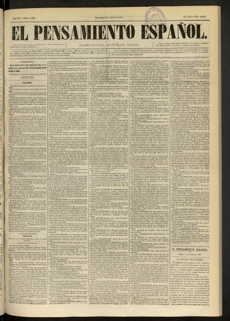 Miniatura de El Pensamiento Español del 5 de abril de 1871, nº 3420