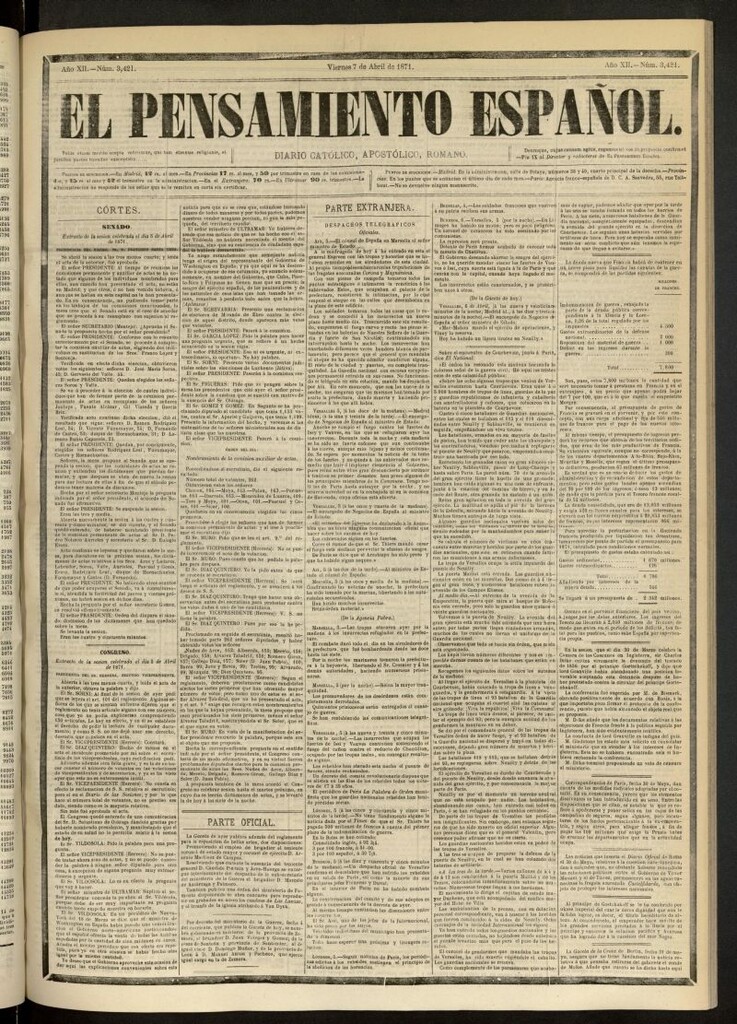 Miniatura de El Pensamiento Español del 7 de abril de 1871, nº 3421