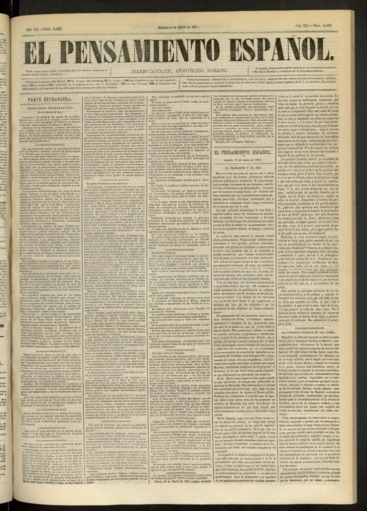 Miniatura de El Pensamiento Español del 8 de abril de 1871, nº 3422