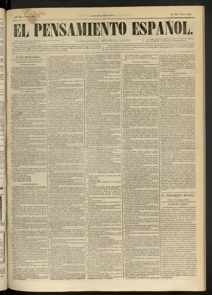 Miniatura de El Pensamiento Español del 10 de abril de 1871, nº 3423