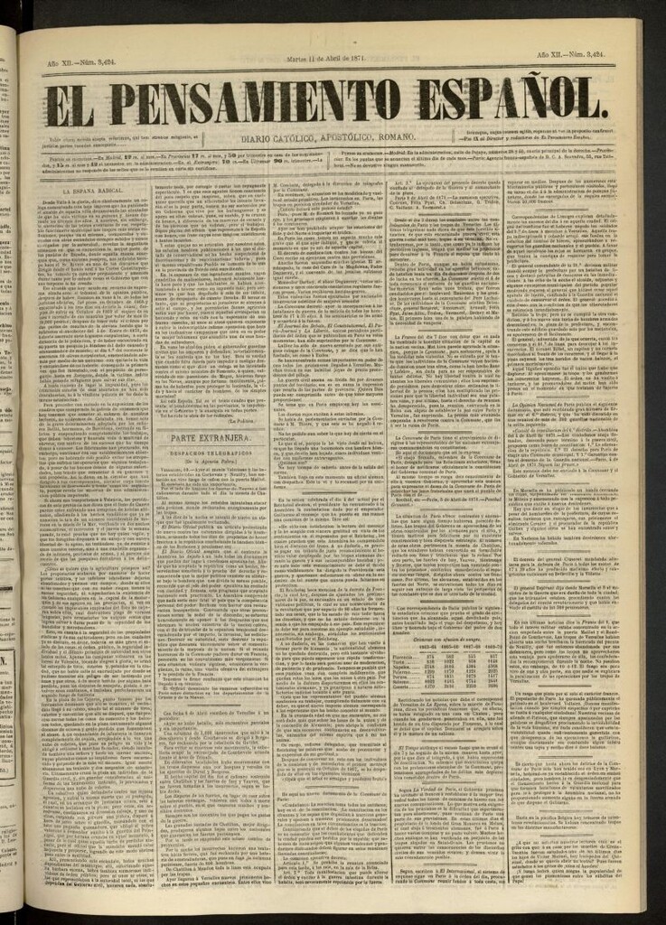Miniatura de El Pensamiento Español del 11 de abril de 1871, nº 3424