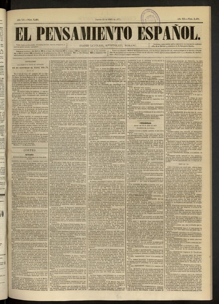 Miniatura de El Pensamiento Español del 13 de abril de 1871, nº 3426