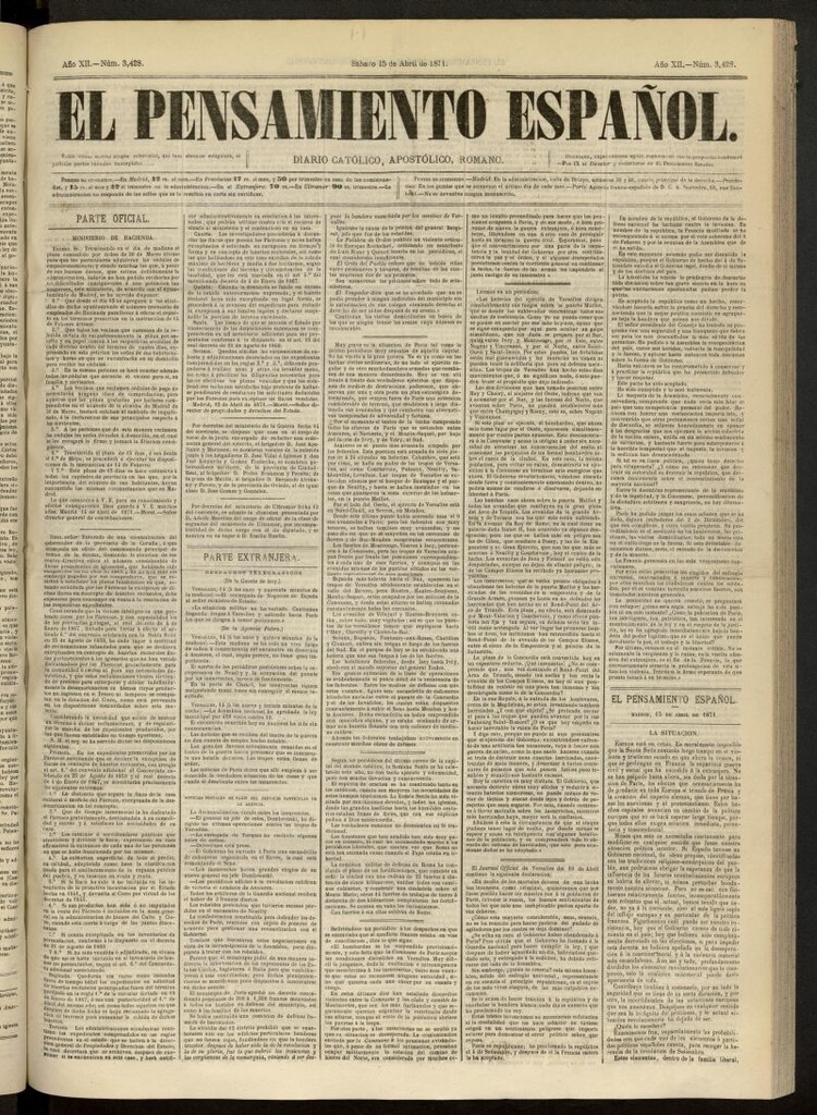 Miniatura de El Pensamiento Español del 15 de abril de 1871, nº 3428