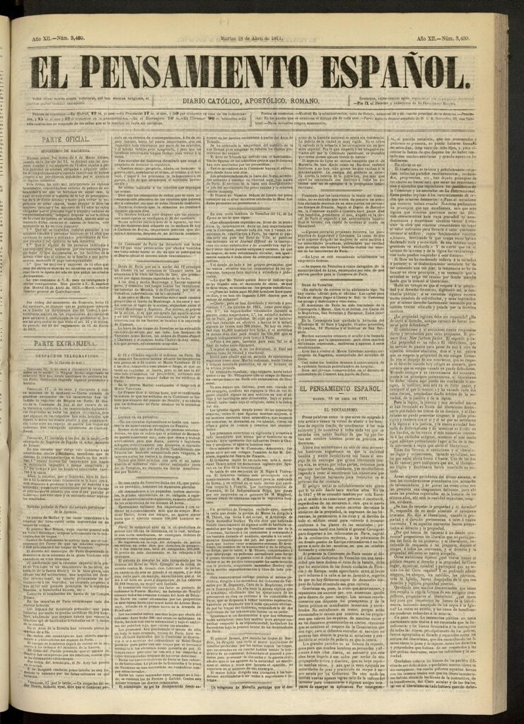 Miniatura de El Pensamiento Español del 18 de abril de 1871, nº 3430