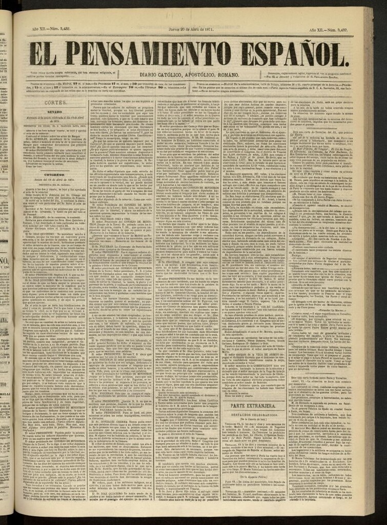 Miniatura de El Pensamiento Español del 20 de abril de 1871, nº 3432