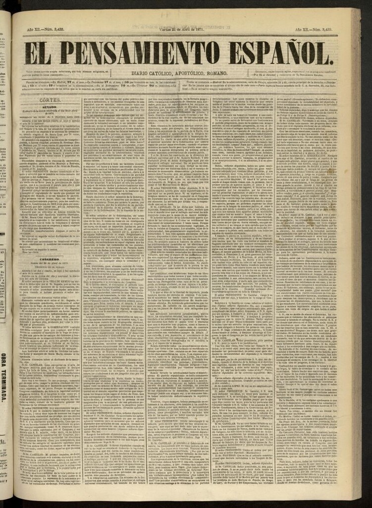 Miniatura de El Pensamiento Español del 21 de abril de 1871, nº 3433