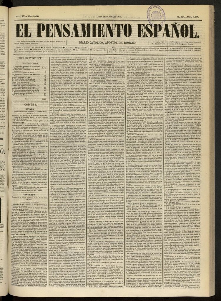 Miniatura de El Pensamiento Español del 24 de abril de 1871, nº 3435