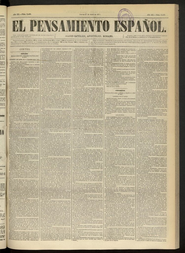 Miniatura de El Pensamiento Español del 27 de abril de 1871, nº 3438