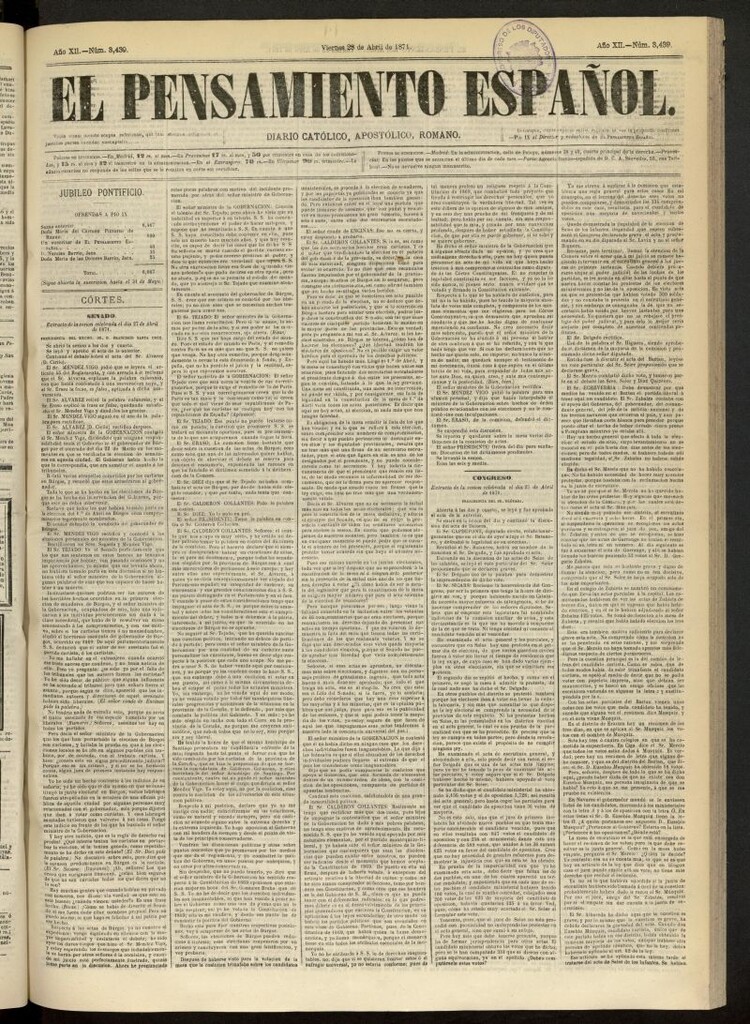 Miniatura de El Pensamiento Español del 28 de abril de 1871, nº 3439