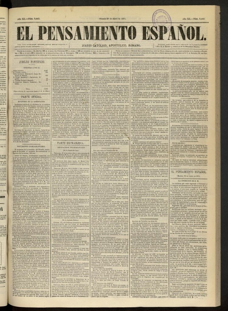 Miniatura de El Pensamiento Español del 29 de abril de 1871, nº 3440