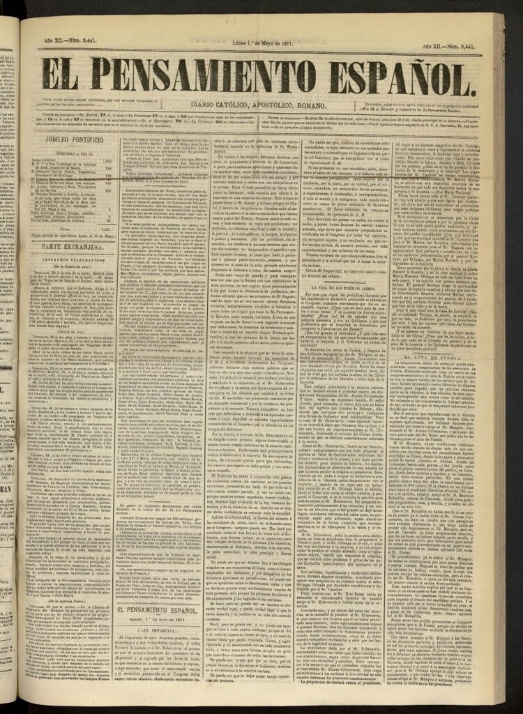 Miniatura de El Pensamiento Español del 1 de mayo de 1871, nº 3441