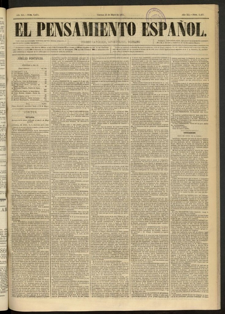 Miniatura de El Pensamiento Español del 12 de mayo de 1871, nº 3451