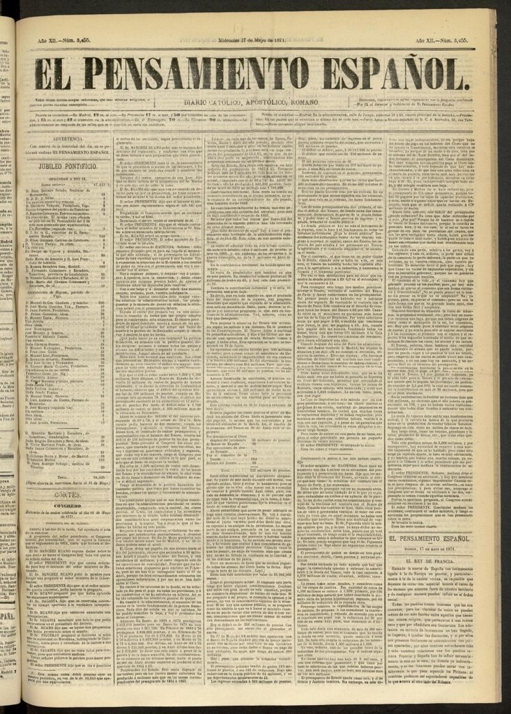 Miniatura de El Pensamiento Español del 17 de mayo de 1871, nº 3455