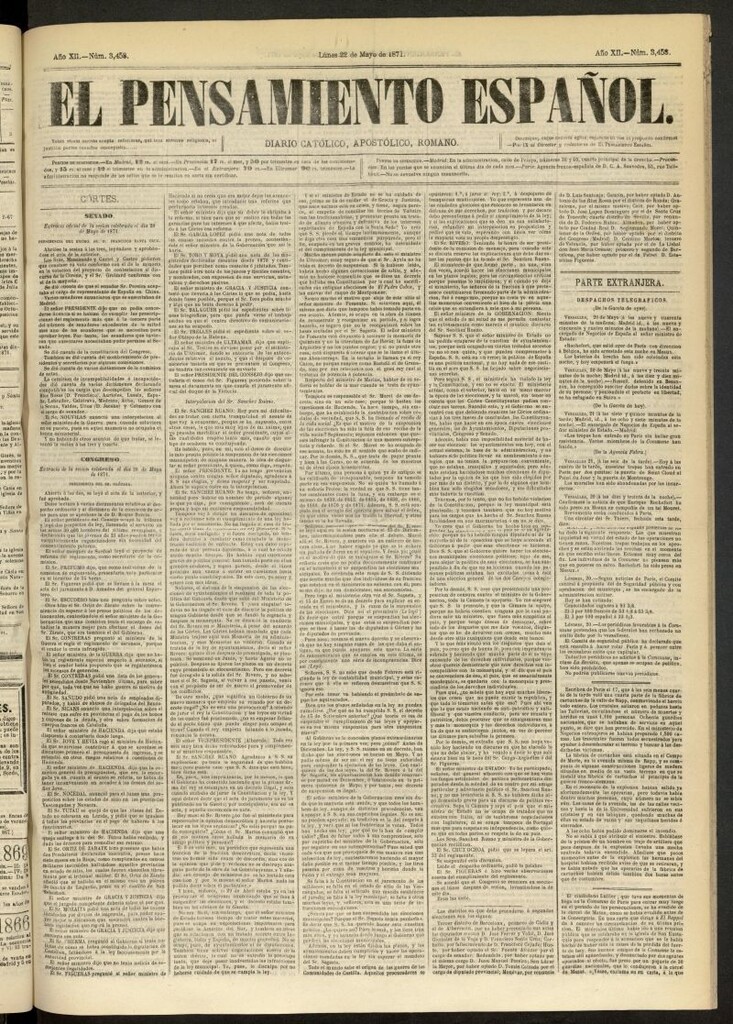 Miniatura de El Pensamiento Español del 22 de mayo de 1871, nº 3458