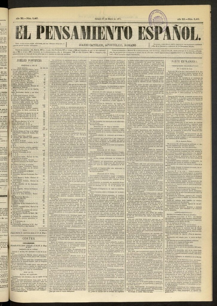 Miniatura de El Pensamiento Español del 27 de mayo de 1871, nº 3463