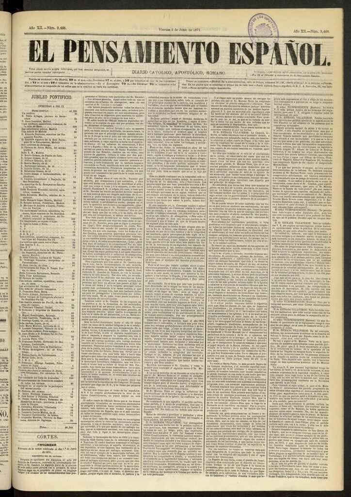 Miniatura de El Pensamiento Español del 2 de junio de 1871, nº 3468