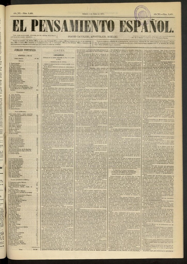 Miniatura de El Pensamiento Español del 3 de junio de 1871, nº 3469