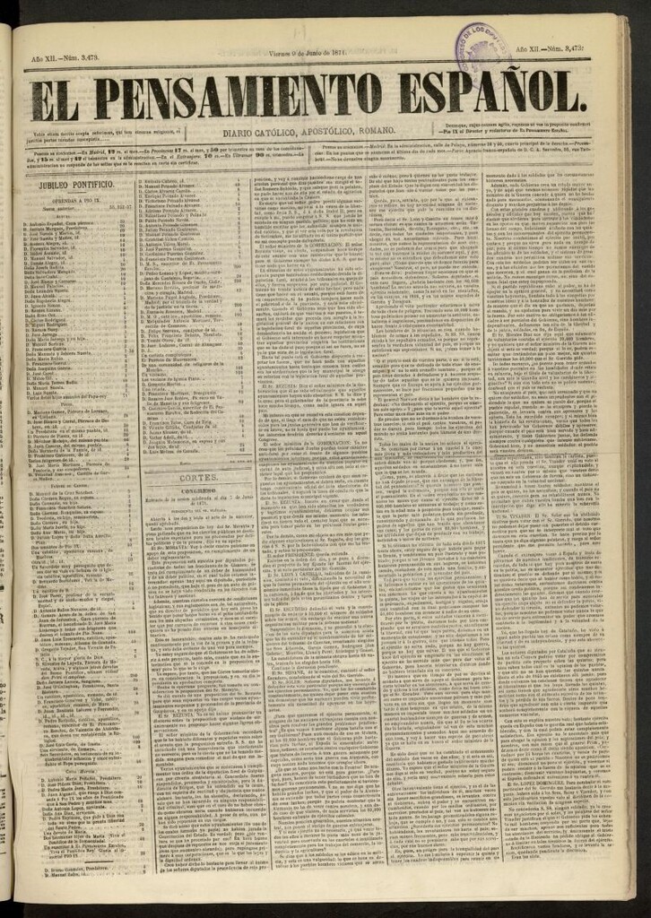 Miniatura de El Pensamiento Español del 9 de junio de 1871, nº 3473