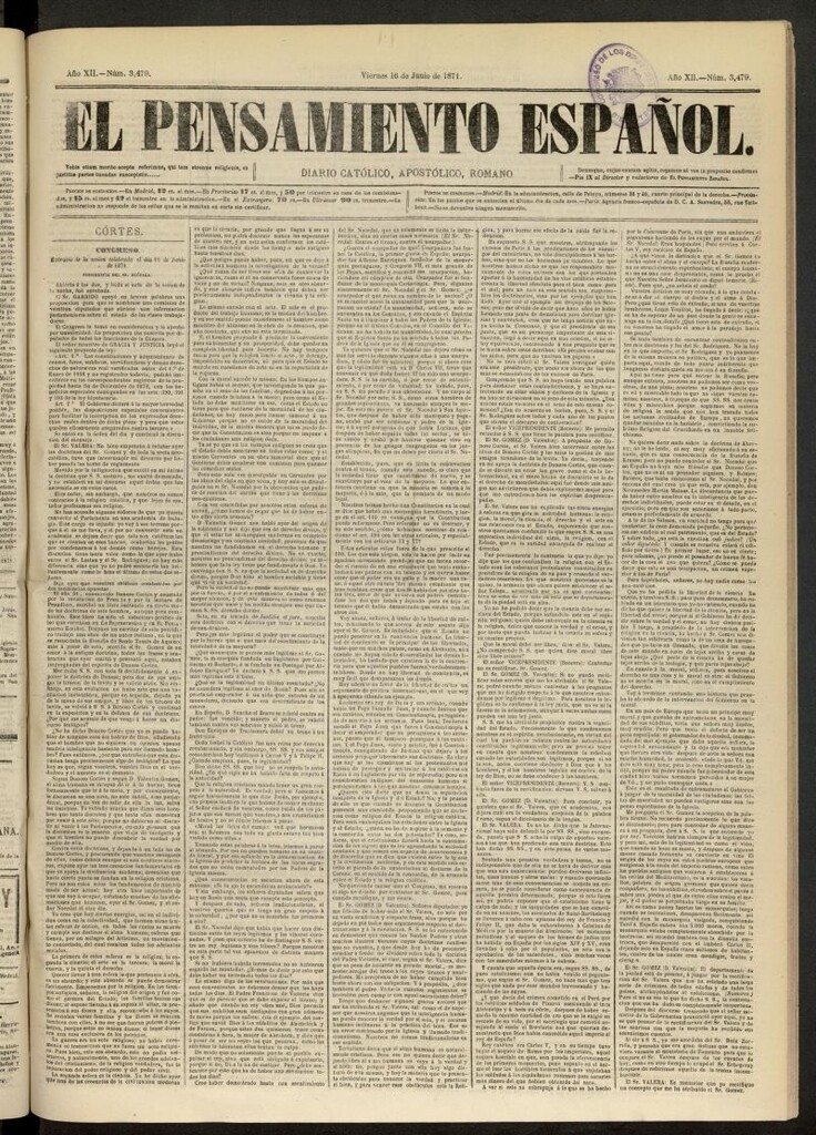 Miniatura de El Pensamiento Español del 16 de junio de 1871, nº 3479