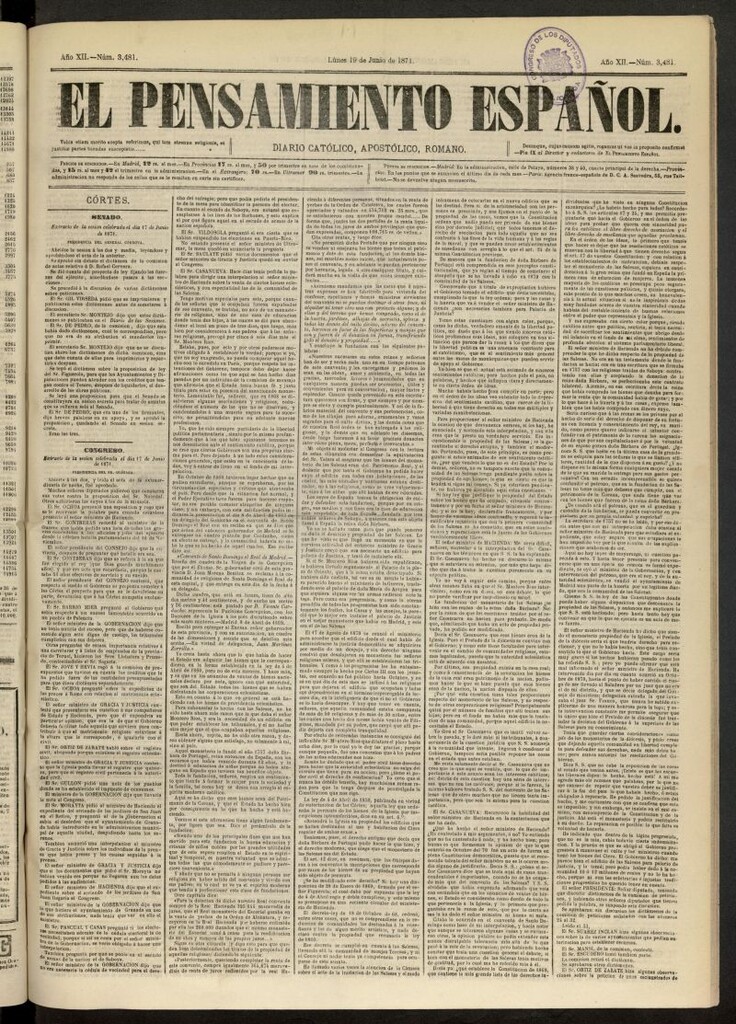 Miniatura de El Pensamiento Español del 19 de junio de 1871, nº 3481