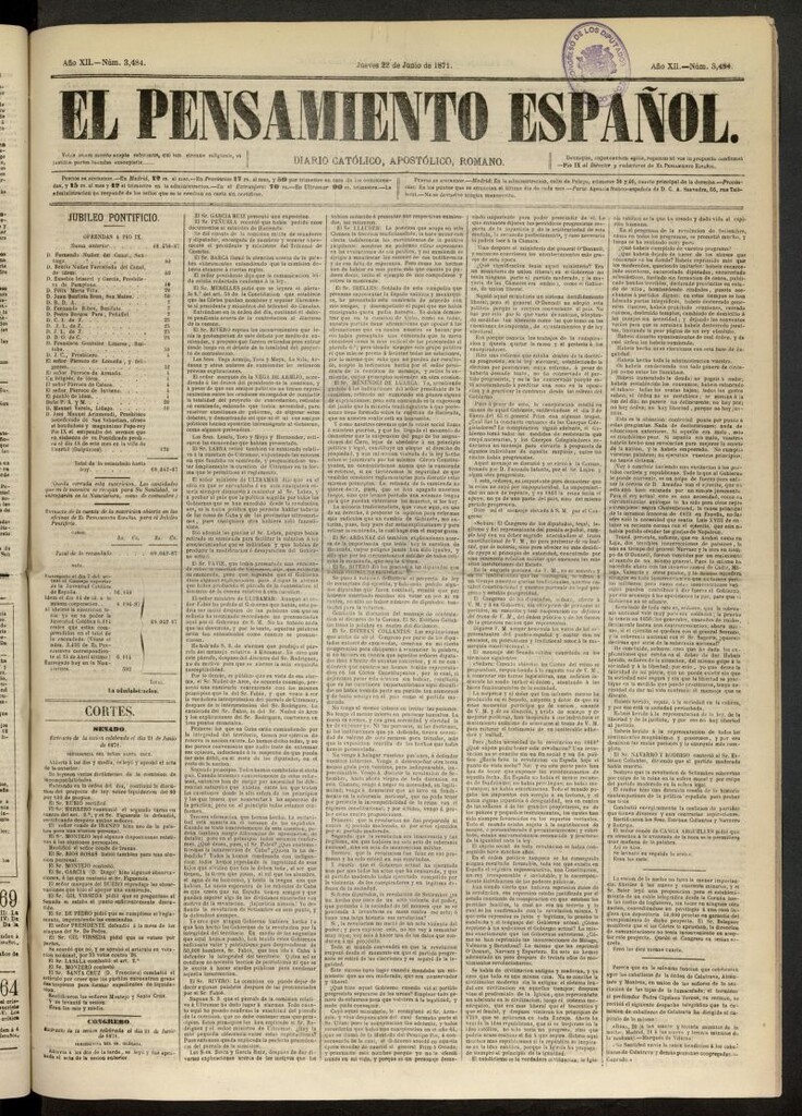 Miniatura de El Pensamiento Español del 22 de junio de 1871, nº 3484