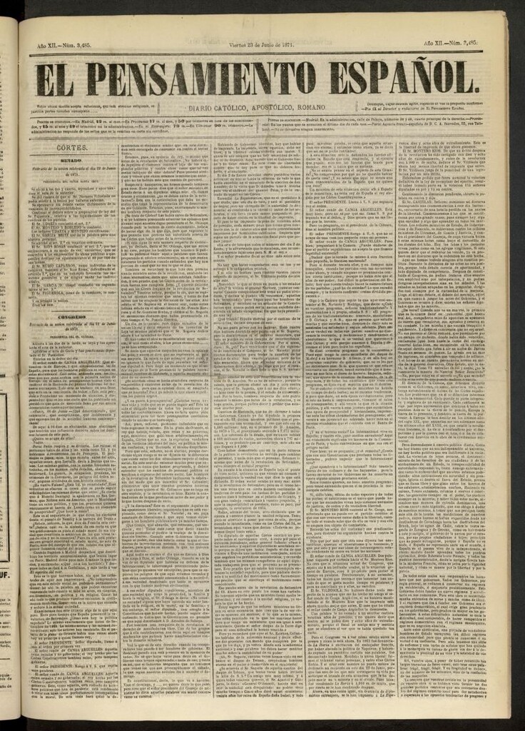 Miniatura de El Pensamiento Español del 23 de junio de 1871, nº 3485