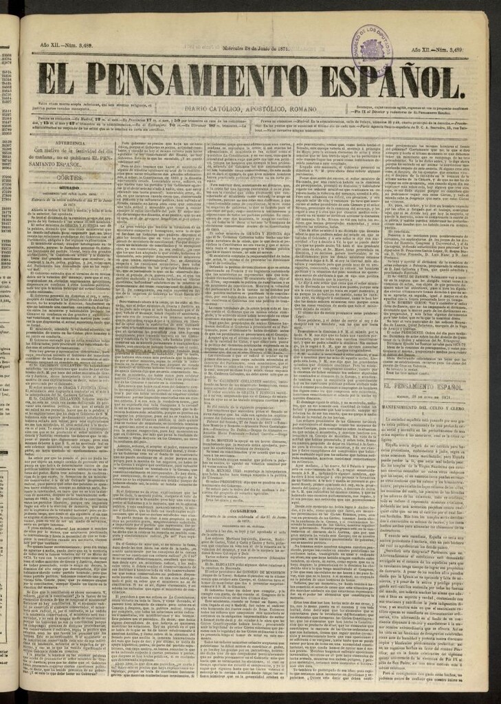 Miniatura de El Pensamiento Español del 28 de junio de 1871, nº 3489