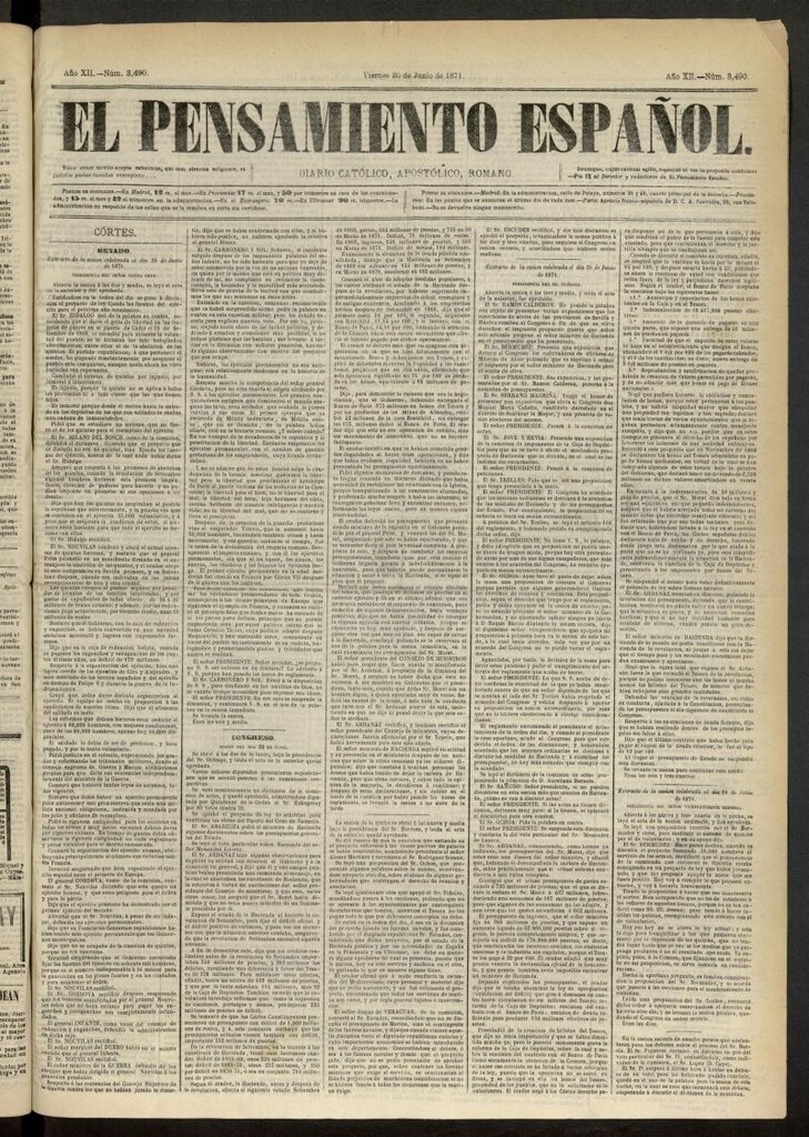 Miniatura de El Pensamiento Español del 30 de junio de 1871, nº 3490