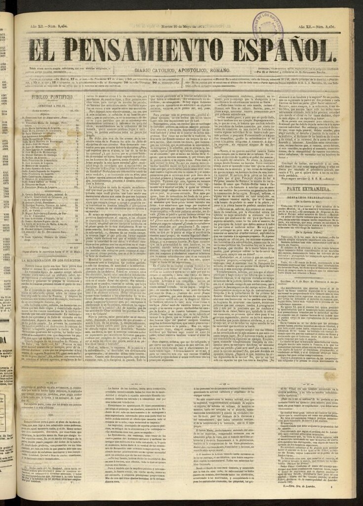 Miniatura de El Pensamiento Español del 16 de mayo de 1871, nº 3454