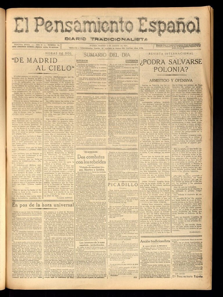 Miniatura de El Pensamiento Español del 3 de agosto de 1920, nº 282